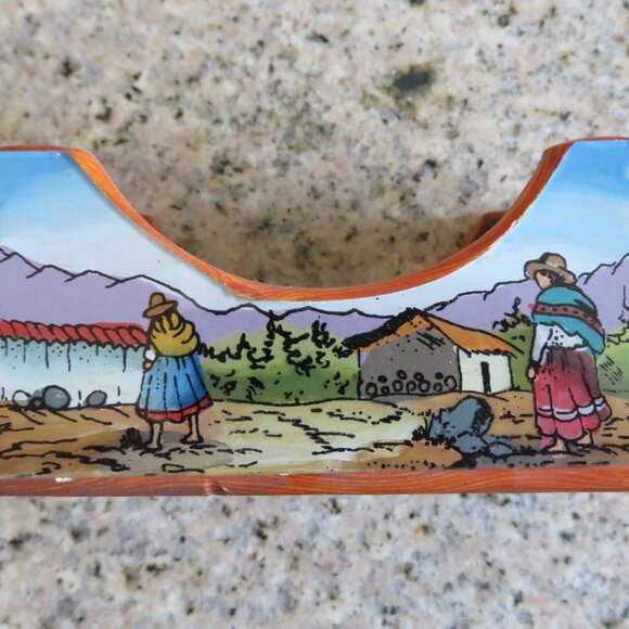 Set 6 Peruvian Coasters Wood Handpainted Vintage (K711) - Picture 5 of 8